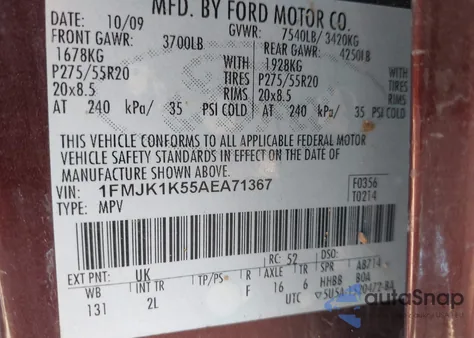 2010 Ford Expedition El Limited from USA, damaged, VIN 1FMJK1K55AEA71367